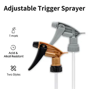YOKLOK Heavy-Duty Chemical-Resistant Trigger Sprayer (Acid-Resistant) — Suitable for Various Cleaning Agents — Black & Gold / Gray — Includes 9-1/4" Dip Tube — Fits 28mm Bottle Necks