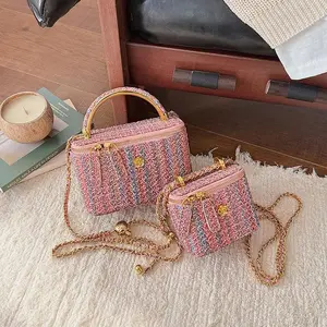 Korean Style Tweed Box Crossbody Bag | Elegant Light Luxury Shoulder Purse | Versatile Chic Handbag for Women