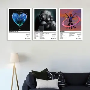 3-piece set of music album cover canvas, wall poster, Banking on me/The Last Wun/WUNNA R&B pop style, Modern Abstract Design, Modern home decor, suitable for hip-hop music fans, appropriate for bedrooms, offices, living rooms, music lovers, frameless