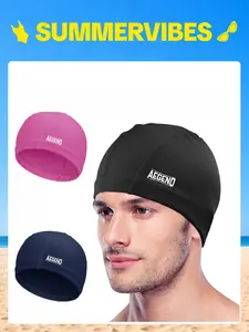 Aegend Unisex Adults' Cloth Swim Cap, 1 Pack High-Elastic Stretch Breathable Fabric with Silicone Waterproof Layer for Hair Dryness Protection, 2 Sizes for Summer Use