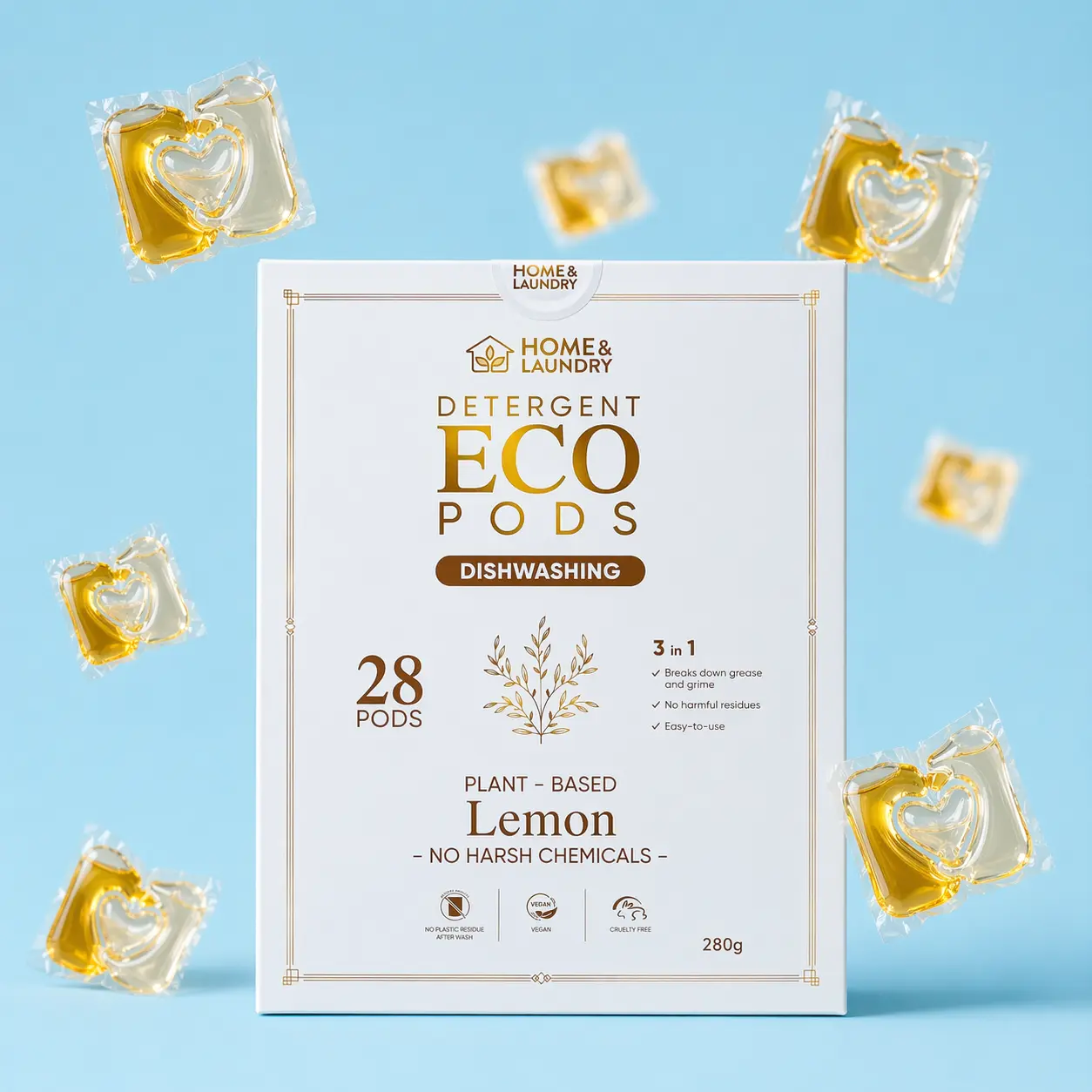 Plant-Based Scented Lemon Dishwasher Detergent Pods (28 Pack) - Grease-Cutting Dish Washing Cleaning Agent, Pre-Measured, No Harsh Chemicals, Household Kitchen Cleaner for Home Use