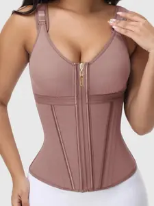 1 Count Women's Adjustable Wide Strap Shaperwear Tops, Built In Bust Support And Front Zipper Closure Design Corset, Powerful Waist Compression And Tummy Control Tank, Suitable For Formal Events, Travel Vacation Training, Shapewear Tanktop