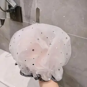 1 Piece Star Pattern Mesh Cover Double-Layer Waterproof Shower Cap, Bathroom Home Supply
