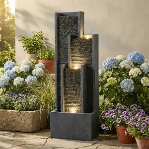 Eyisean 40" H Resin Outdoor Water Fountain, All-Weather Floor Standing Fountain Cascading Waterfall with LED Lighting & Pump Head, Modern Durable Patio Water Feature, Easy Use for Porch, Garden
