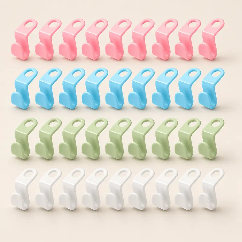 40 Pack Plastic Lightweight Stackable Hooks - Compact Wardrobe Space Saver, Durable Home Organizer, Adjustable Foldable No Clip Storage Accessory for Maximizing Closet Vertical Space & Organizing Small Items