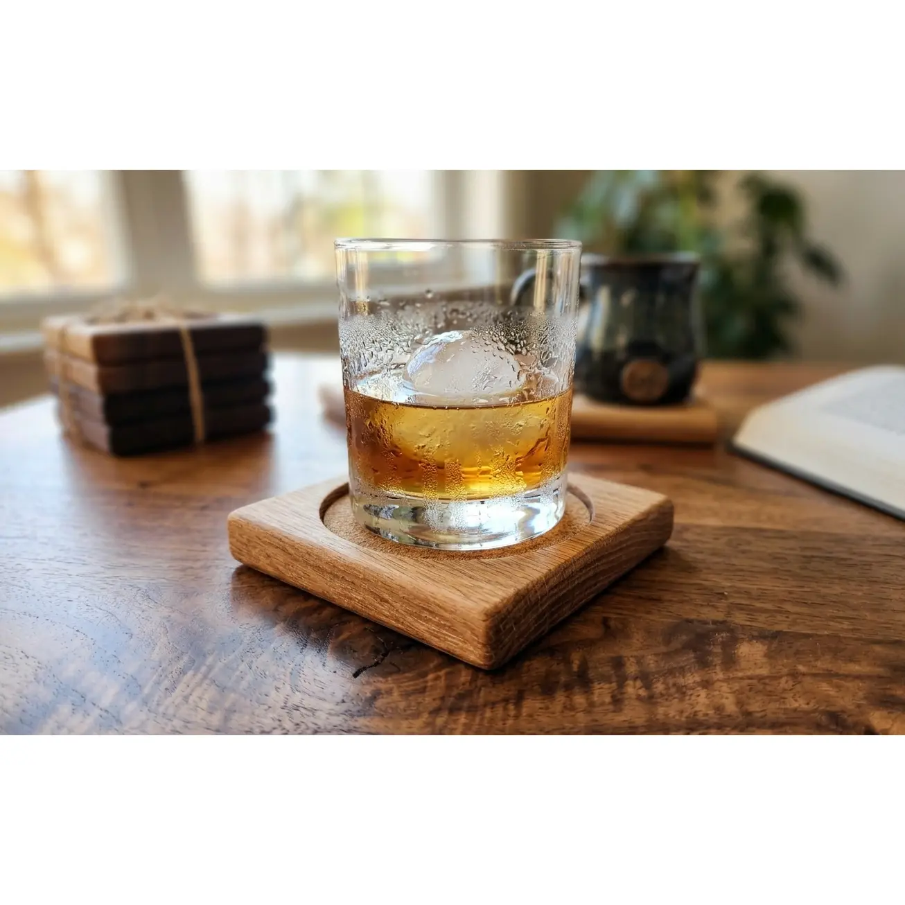 Reclaimed Wood Coaster Set – Solid Hardwood Drink Coasters, Modern Rustic Table Decor