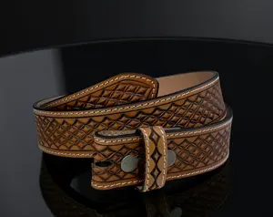 Men's Tooled Western Engraved Leather Belt 100% Genuine Full Grain Cowhide Belt Strap Cowboy 1.5" Wide Embossed Leather Snap-On Belt
