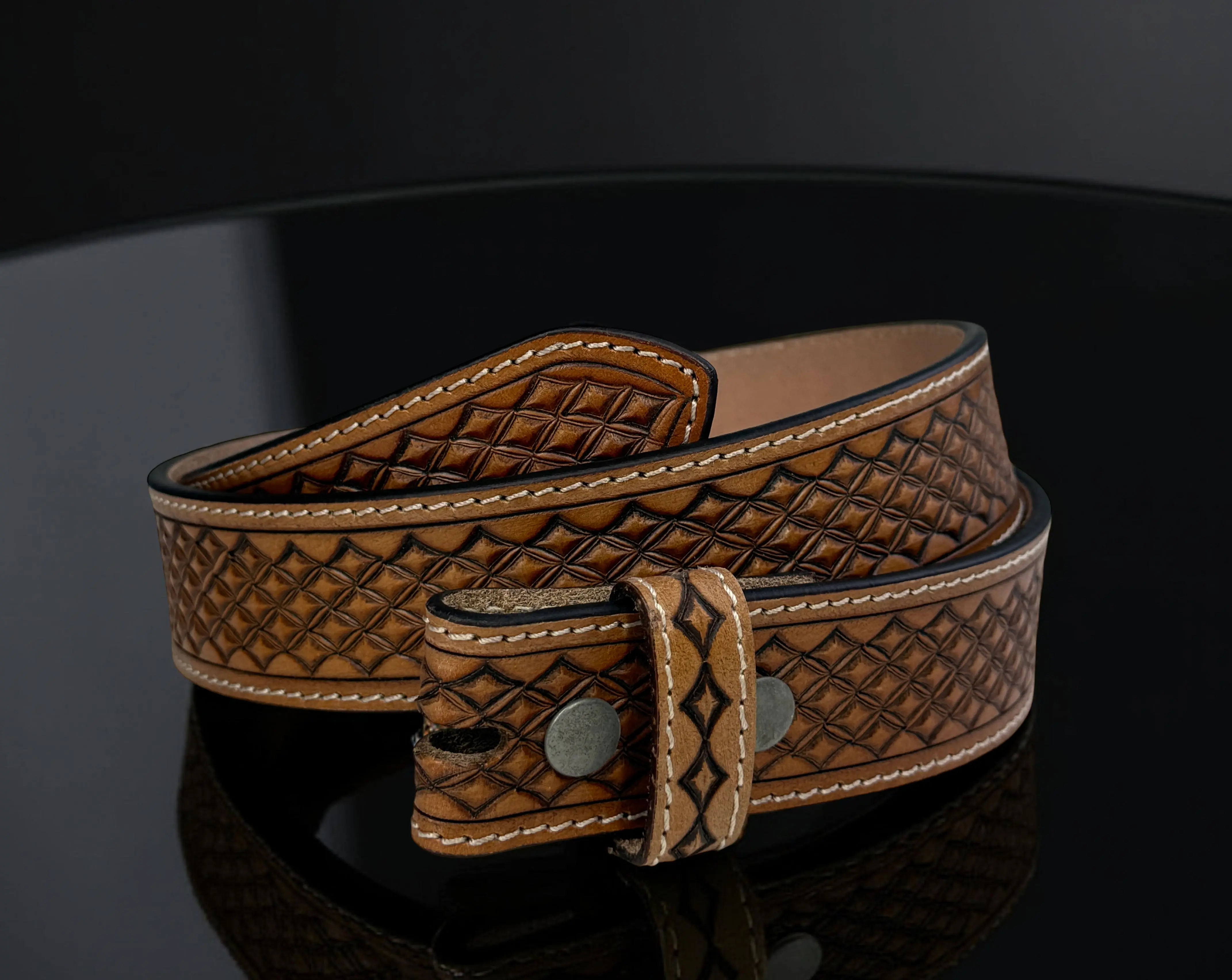 Men's Tooled Western Engraved Leather Belt 100% Genuine Full Grain Cowhide Belt Strap Cowboy 1.5" Wide Embossed Leather Snap-On Belt