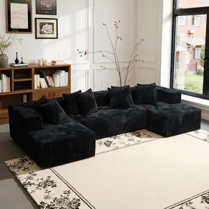 132'' U-Shape Modular Sectional Couch – Boneless Compressed Corduroy Sectional Sofa, Modern Sleeper Sofa for Living Room, Space-Efficient Convertible Corduroy Sectional (3 Packages Shipping)