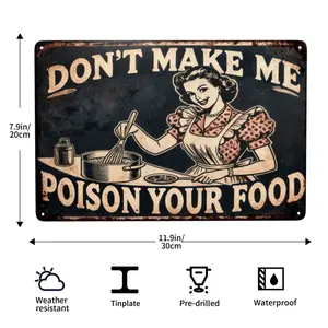 Vintage Decorative Sign & Plaque - "Don't Make Me Poison Your Food" Tinplate Wall Decor - 8x12 Inches - Perfect for Homes, Restaurants, Cafes, Garages
