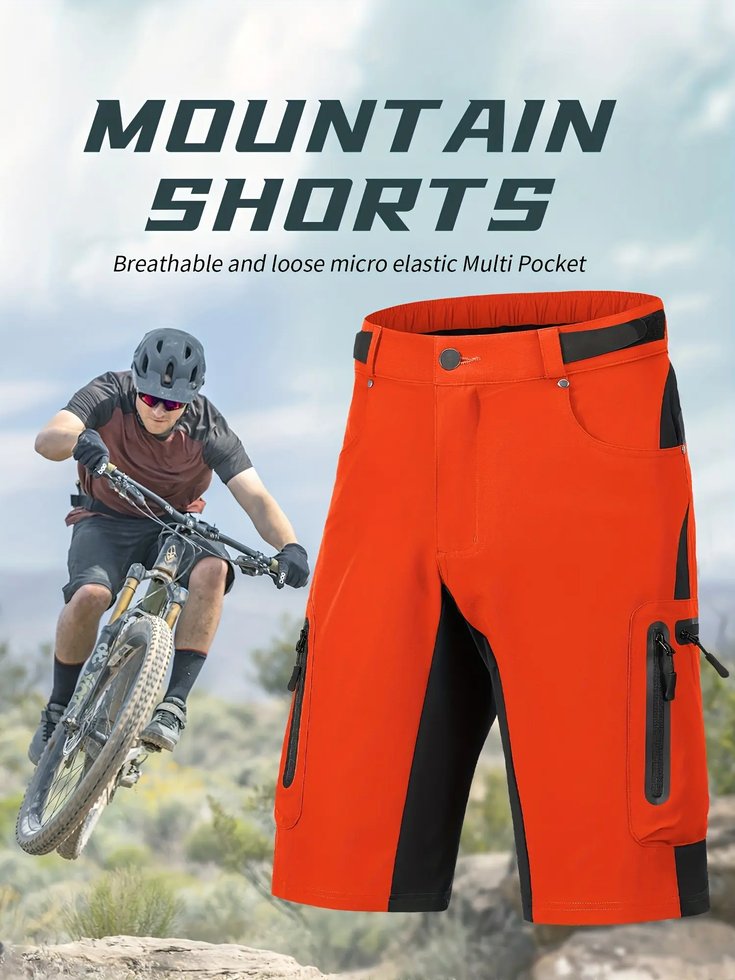 Men’s Quick Dry Cycling Shorts, Lightweight Breathable Mountain Bike Shorts with Zipper Pockets, Summer Outdoor Cargo Shorts for Hiking, Fishing, Beach, Running & Casual Sports