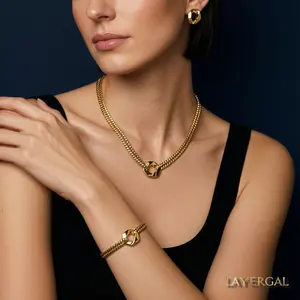LG056 Double Cuba Chain Set Necklace/Bracelet/Earrings Casual