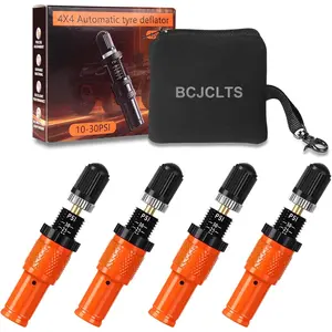 Adjustable Auto-Stop Tire Deflator Valve Kit (10-30 PSI) Tire Air Down Tool Offroad 4x4 Screw-on Automatic Tire Deflators.(4, Orange)
