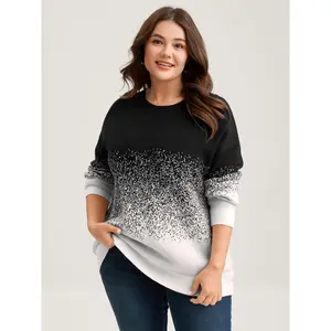BLOOMCHIC Women's Plus Size Jacquard Color-Blend Ribbed-Hem Long-Sleeve Casual Fit Pullover for Ladies, Comfortable Fabric, 2026 Summer Vibes, M-6X,Spotlight,Summer wins,Deals for you days