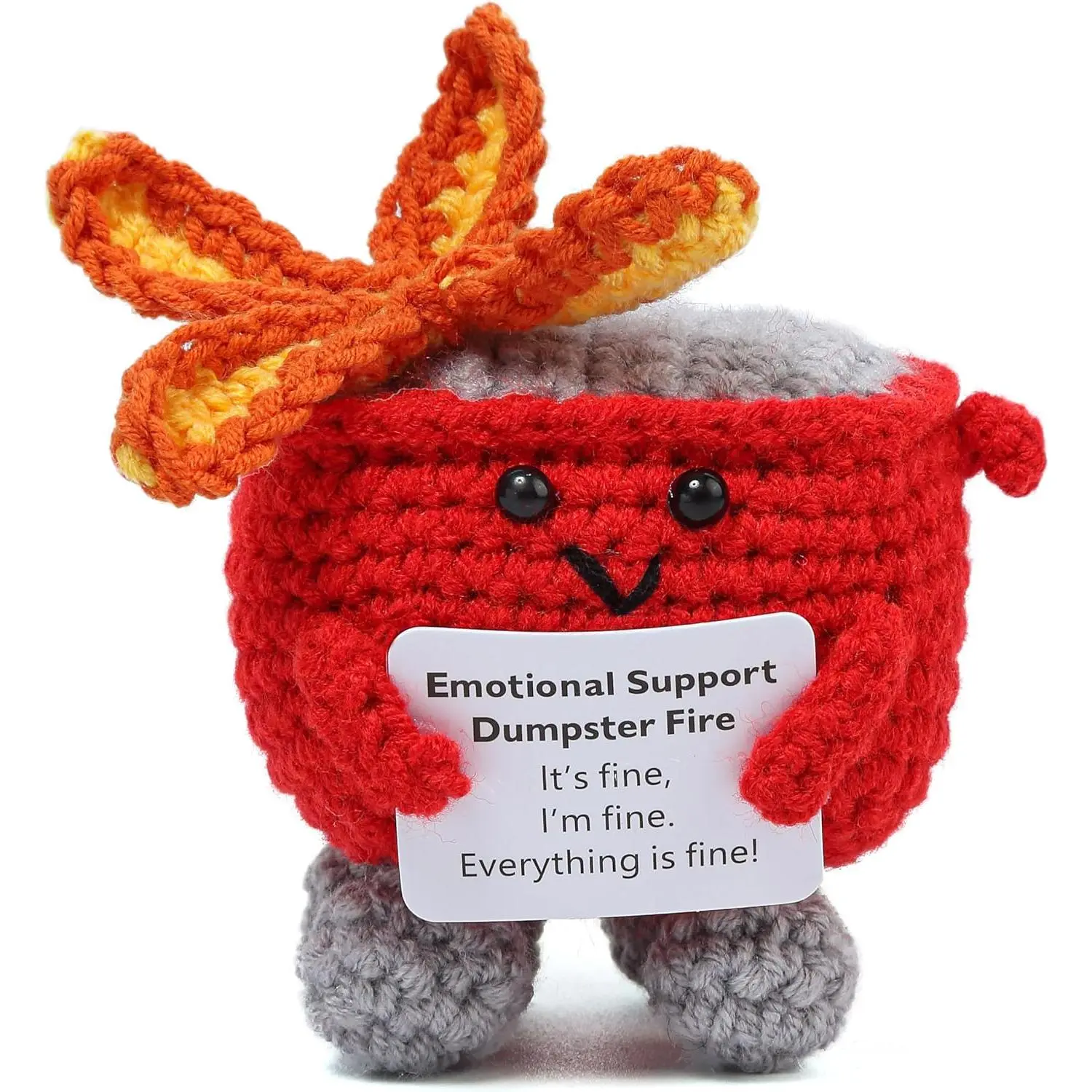 Emotional Support Dumpster Fire- Funny Handmade Crochet Dumpster Fire Doll with Positive Words, Dumpster Fire Table Decor Accessories for Friends Birthday and Family Room Decor(Red)