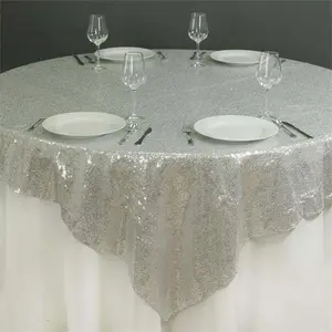 Sequin Square Table Overlay 72"x72" Silver - Sparkly Table Topper
