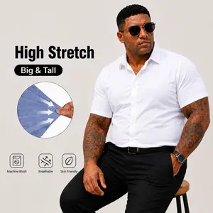 2-Pack Alimens&Gentle Men's Big & Tall Stretch Dress Shirts Short Sleeve Business Casual Button Down Shirts Up to 5XL Men's Dress Shirts Muscle Fit Menswear gifts for dad Top Plain FathersDayGift