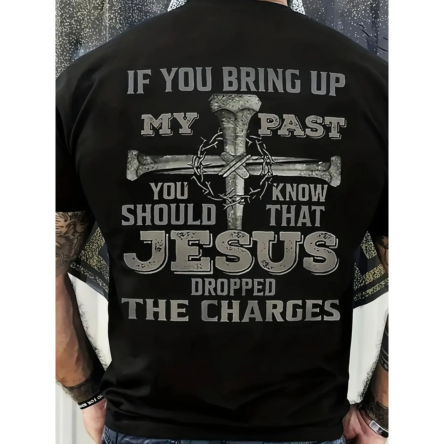 Men's JESUS Graphic Tee, Crew Neck Regular Fit Durable Stretch, Ideal For Sports & Casual Wear