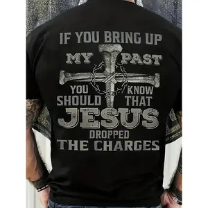 Men's JESUS Graphic Tee, Crew Neck Regular Fit Durable Stretch, Ideal For Sports & Casual Wear