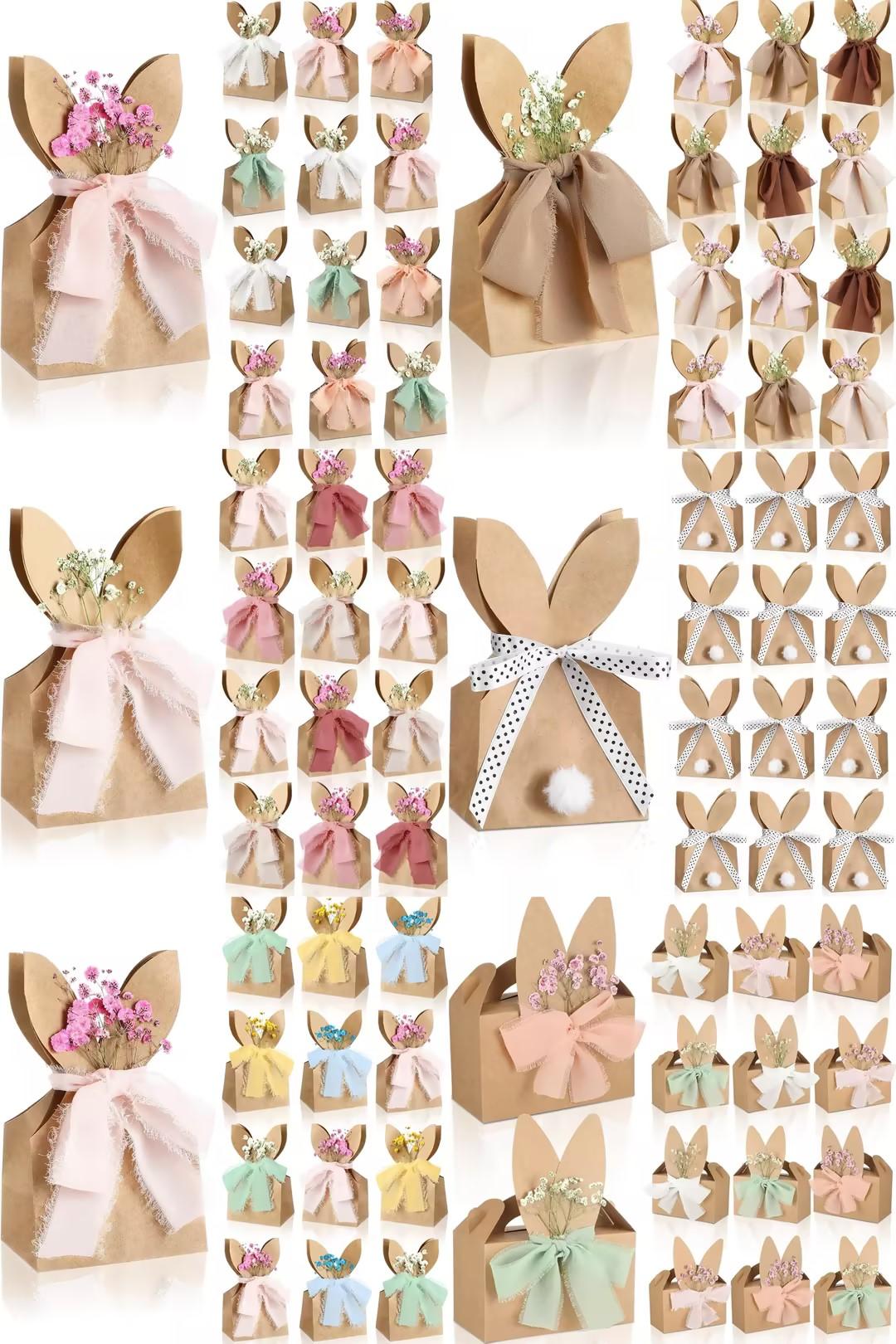 24/48 Pcs Boho Bow Easter Goodie Bags Bunny Paper Bags DIY Bunny Gift Boxes with Neutral Bow Ribbon Artificial Flower Rabbit Ear Treat Bags for Student Teacher Office Employee Coworker,School Classroom Table Decorations,Spring Birthday Wedding Party Favor 24/48 Pcs Boho Bow Easter Goodie Bags Bunny Paper Bags DIY Bunny Gift Boxes with Neutral Bow Ribbon Artificial Flower Rabbit Ear Treat Bags for Student Teacher Office Employee Coworker,School Classroom Table Decorations,Spring Birthday Wedding Party Favor