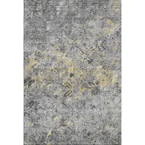 HomeRoots 664418 5 x 8 ft. Gray Gold & Silver Diamond Washable Machine Made Rectangle Area Rug with UV Protection
