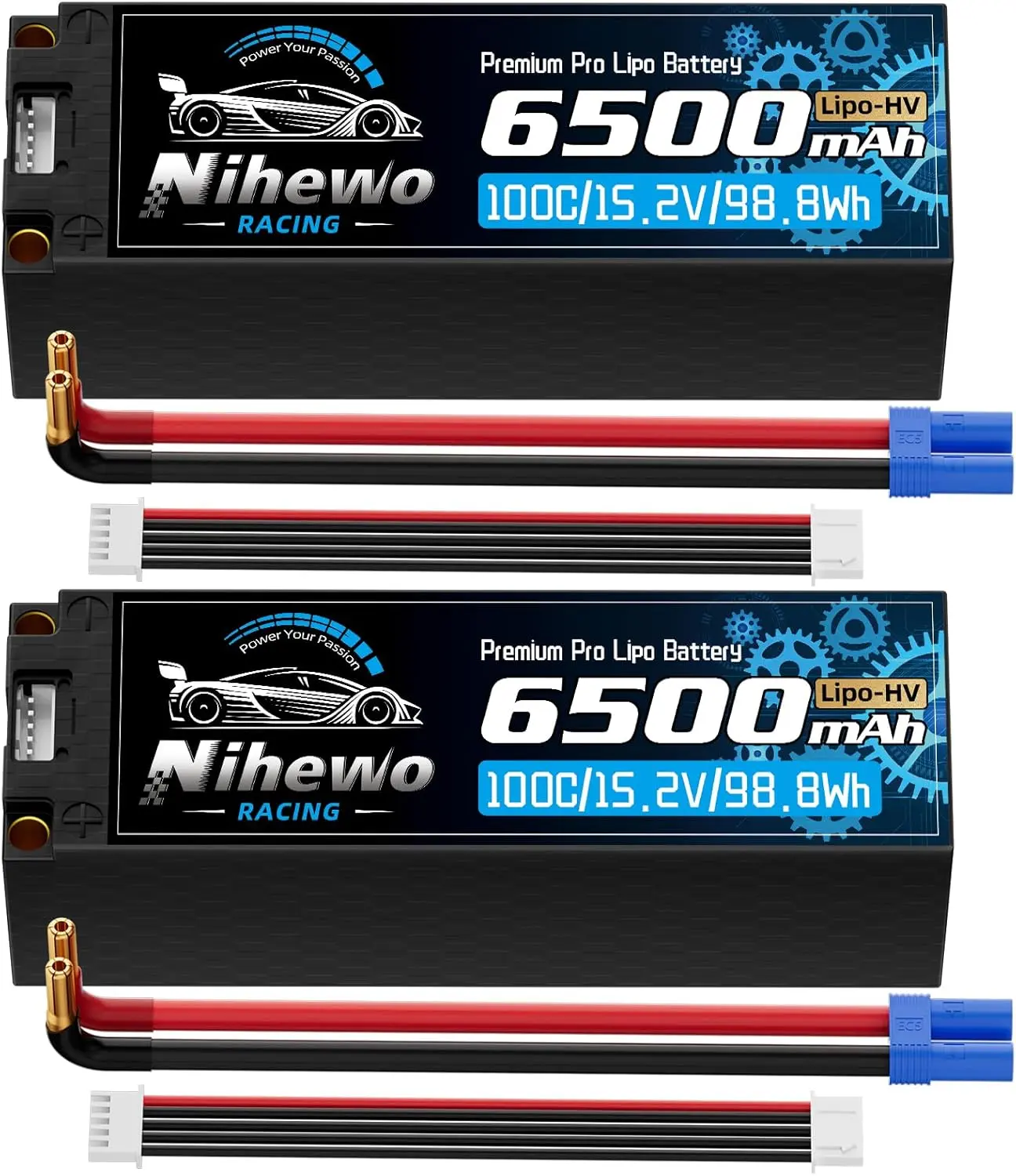4S Lipo Battery 2Packs 15.2V High Voltage Lipo Battery 6500mAh 100C Hard Case with 5mm Banana + EC5 Plug Compatible with RC Car Truck Vehicles Truggy Buggy Boat Airplane Models