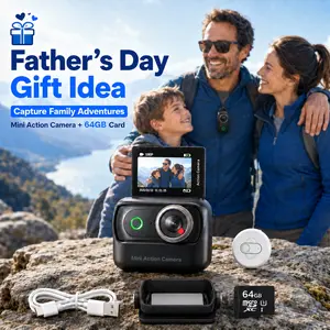 【Action Me】Father's Day Gift Magnetic Wireless Mini Action Camera w/ Flip Screen. Hands-Free POV Vlog Thumb Cam, Phone-Compatible. Includes Charging Case & Cap Mount. (Blk/Wht/Pnk) #summerwins