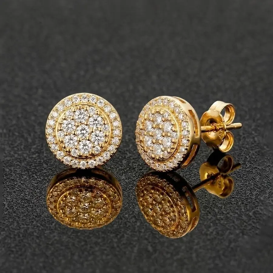 Stud Round Halo Iced Out Hip Hop Earrings for Men Women,Hypoallergenic  Stud Earrings,Gift for Her/Him, Earrings For Women, Men's Earrings