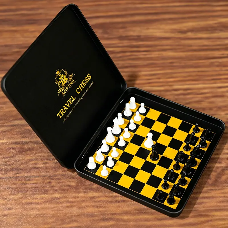 Magnetic Folding Travel Chess Set, Portable Outdoor Chess Board with Built-in Storage, Lightweight Classic Game for Camping Picnic Beach Road Trip Indoor Family Play