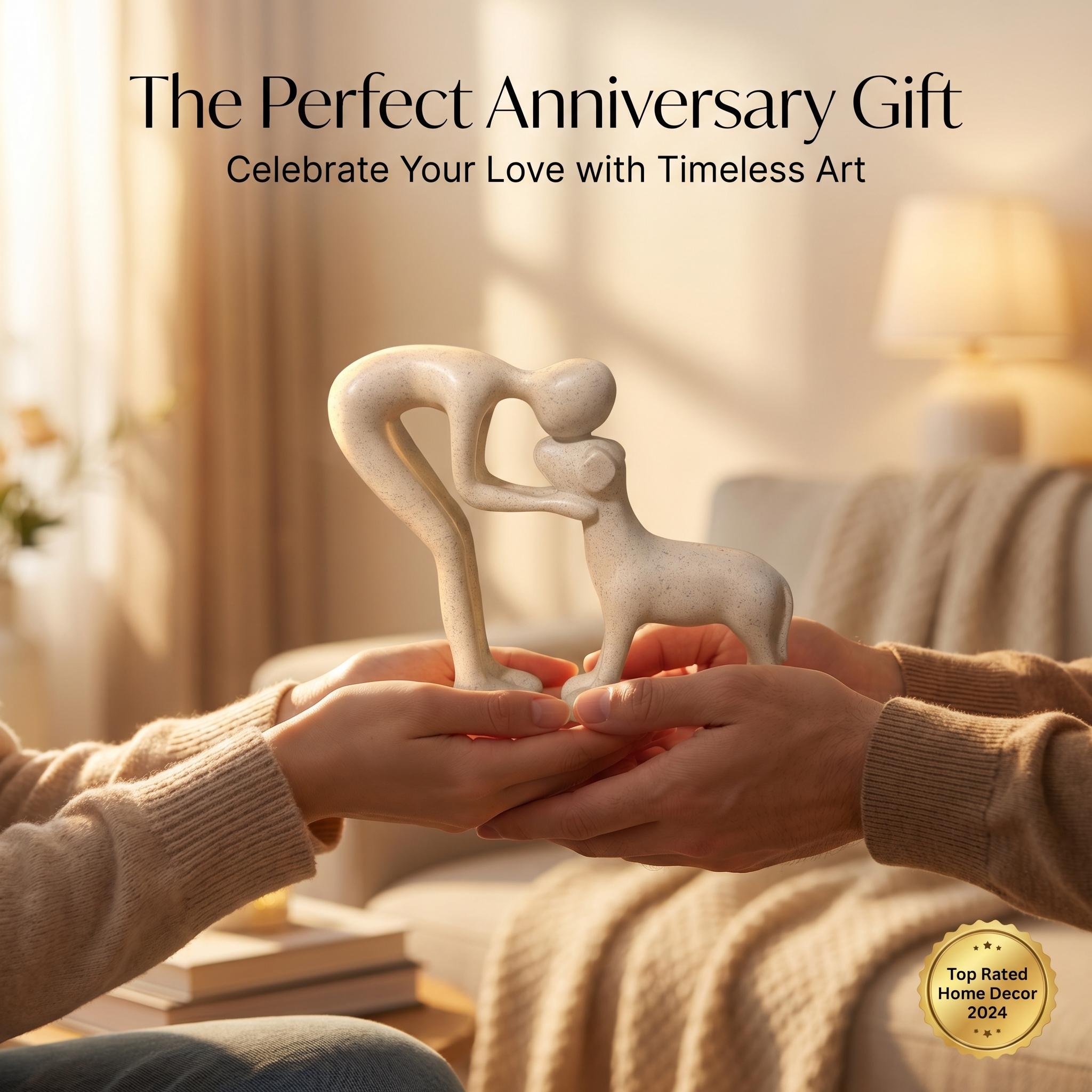 Modern human–dog bond sculpture, heartfelt pet memorial gift, handcrafted wooden-style decor, aesthetic minimalist statue, meaningful office desk display, anniversary decor for dog lovers