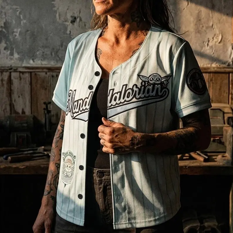 Bounty Hunter Mint Baseball Jersey, Green Space Warrior Button Down Jersey, Striped Galactic Cosplay Sports Shirt