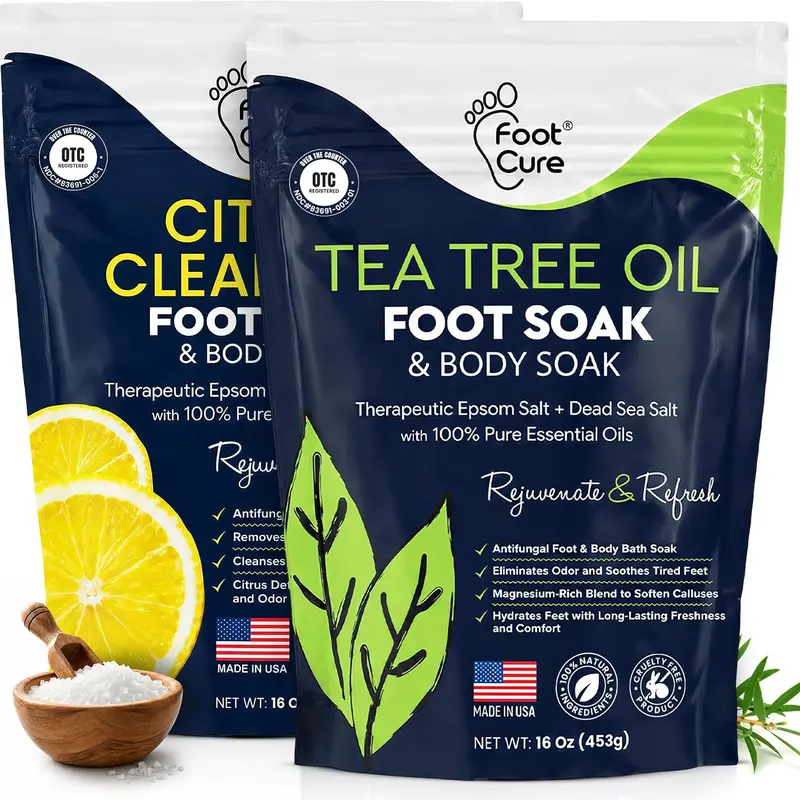 Foot Cure Tea Tree and Citrus Foot Soak with Epsom Salt – 16 oz Pack of 2 Foot Soaking Salts Foot Bath Detox Foot Care Product Intensive Foot Care