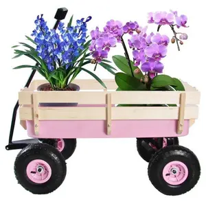 Outdoor All-Terrain Garden Wagon — Wood Railing with Air Tires