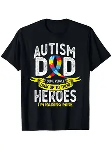 Summer t Shirts Autism dad some people look up to their heroes autism T-Shirt, Trendy Cotton Tops Short Sleeve