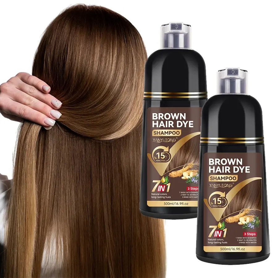 500ml brown herbal hair dye shampoo, Argan Hair Color, Nourishing hair dye, 7-in-1 herbal extract mild and non irritating, shampoo and hair care three in one, 15 minute hair dye, family outfit, suitable for both men and women, Hair Products