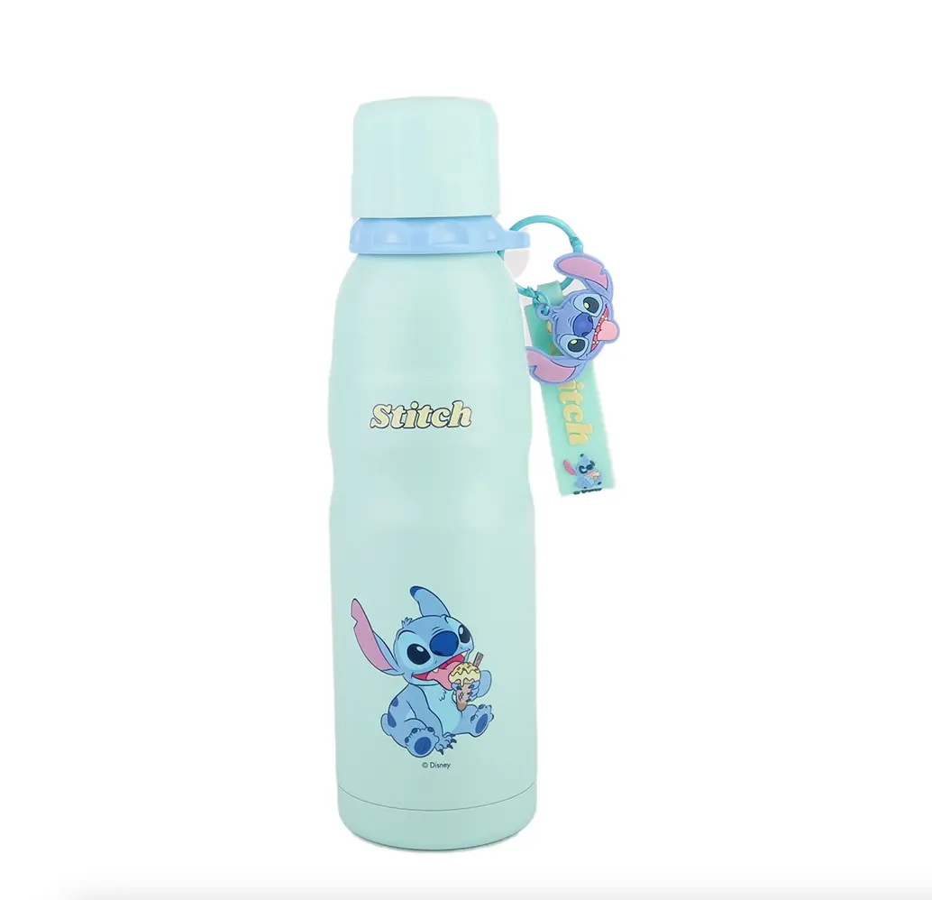 Disney Stitch Series 600mL Insulated Water Bottle with Keychain - Cute & Portable for On-the-Go Drinkware Bottled Tumbler Stainless Great Gift