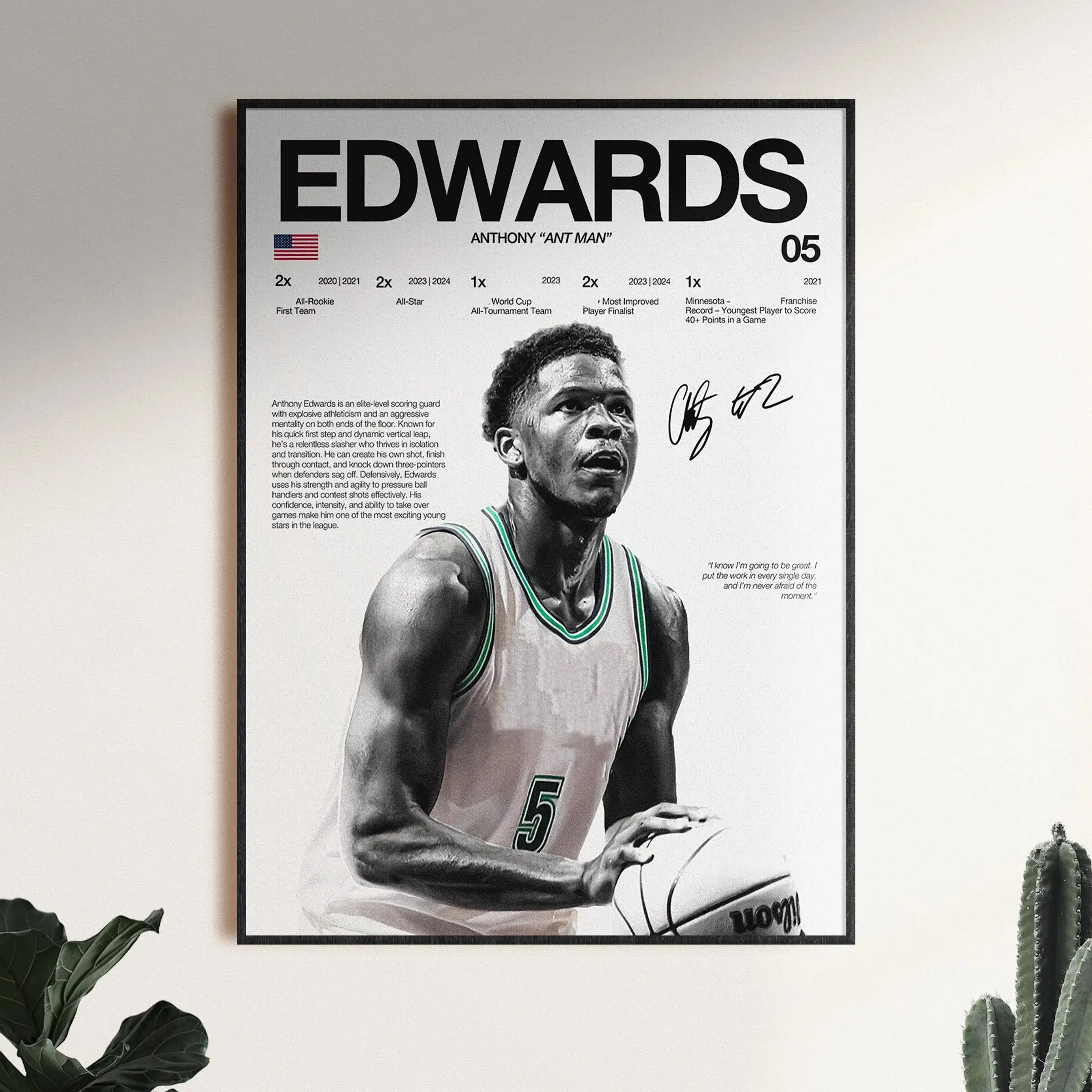 Anthony Edwards Poster, Basketball Wall Art Poster, Minnesota basketball poster, Sports Room Decor, Gift For Basketball Fans, Athlete Artwork, Gift for him and her
