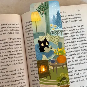 Black Cat Bookmark | Reading Cat Illustration | Book Lover Gift | Cute Cat Bookmark | Midnight the Lofi Cat