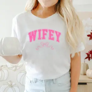 Wifey Bow Hoodie Round-neck, pure cotton short-sleeved top
