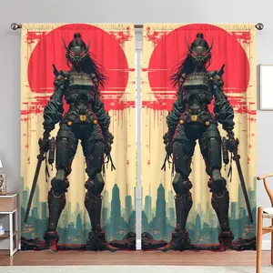 Samurai Pattern Door Curtain, 1 Set Japanese Style Door Curtain, Window Curtain, Home Decor for Living Room Bedroom