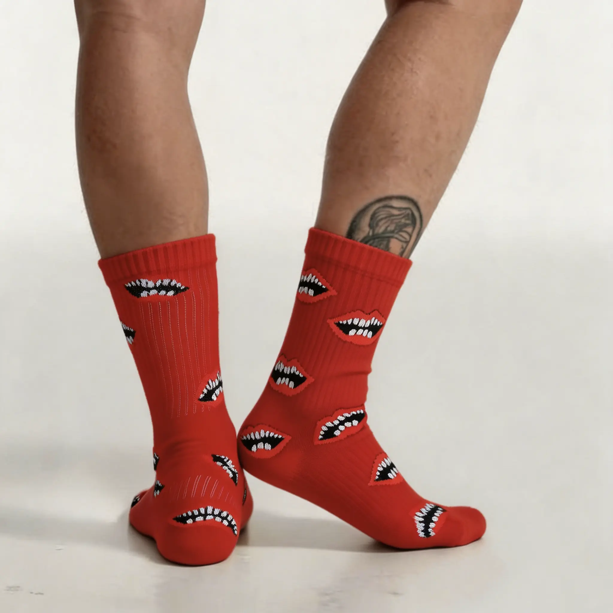 Lips Print Sports Legwear for Women & Men, a Sporty Chic Accessory for Football & Soccer Fashion, Ideal for a Watch Party, Athletic Socks, Football Fashion, All Over Print, Adults, Lips Design, All Seasons