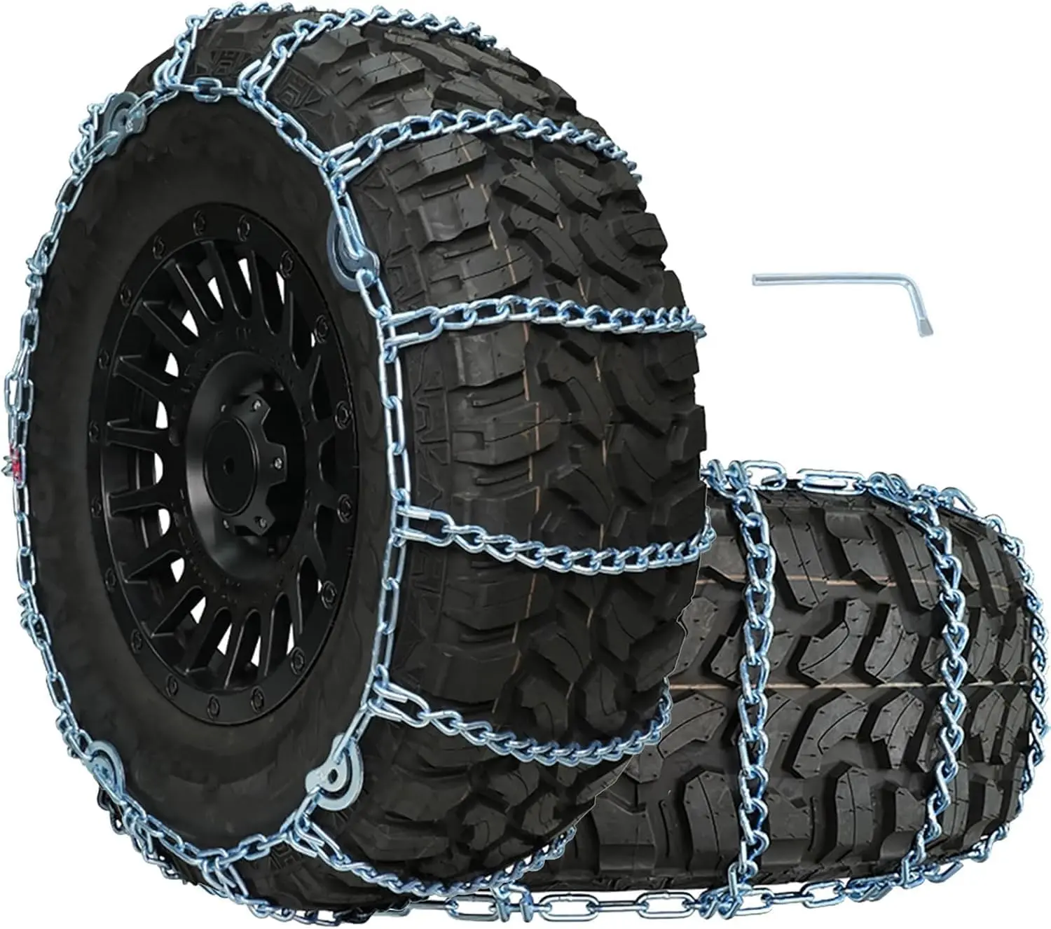 QG2228CAM Snow Chains For Car Pickup Trucks SUV, Universal Emergency Tire Traction Chain, Anti-Skid Thickening Tire Chains Width 225 235 245 255 265 275 285 295 (15" 16" 17" 18" 19" 20") - Set of 2