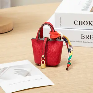 Mini Vegetable Basket Bag Pendant Keychain - High Quality Leather with Colorful Strap, Cute Car Keychain & Bag Charm Accessory