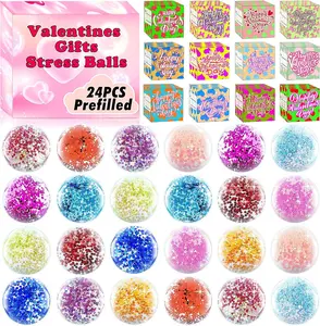 Valentines Day Gifts for Kids Classroom,24PACK Prefilled Valentines Day Box for Kids with Stress Ball ,Valentines Party Favors Classroom Prizes,Valentine Exchange Gifts for Kid