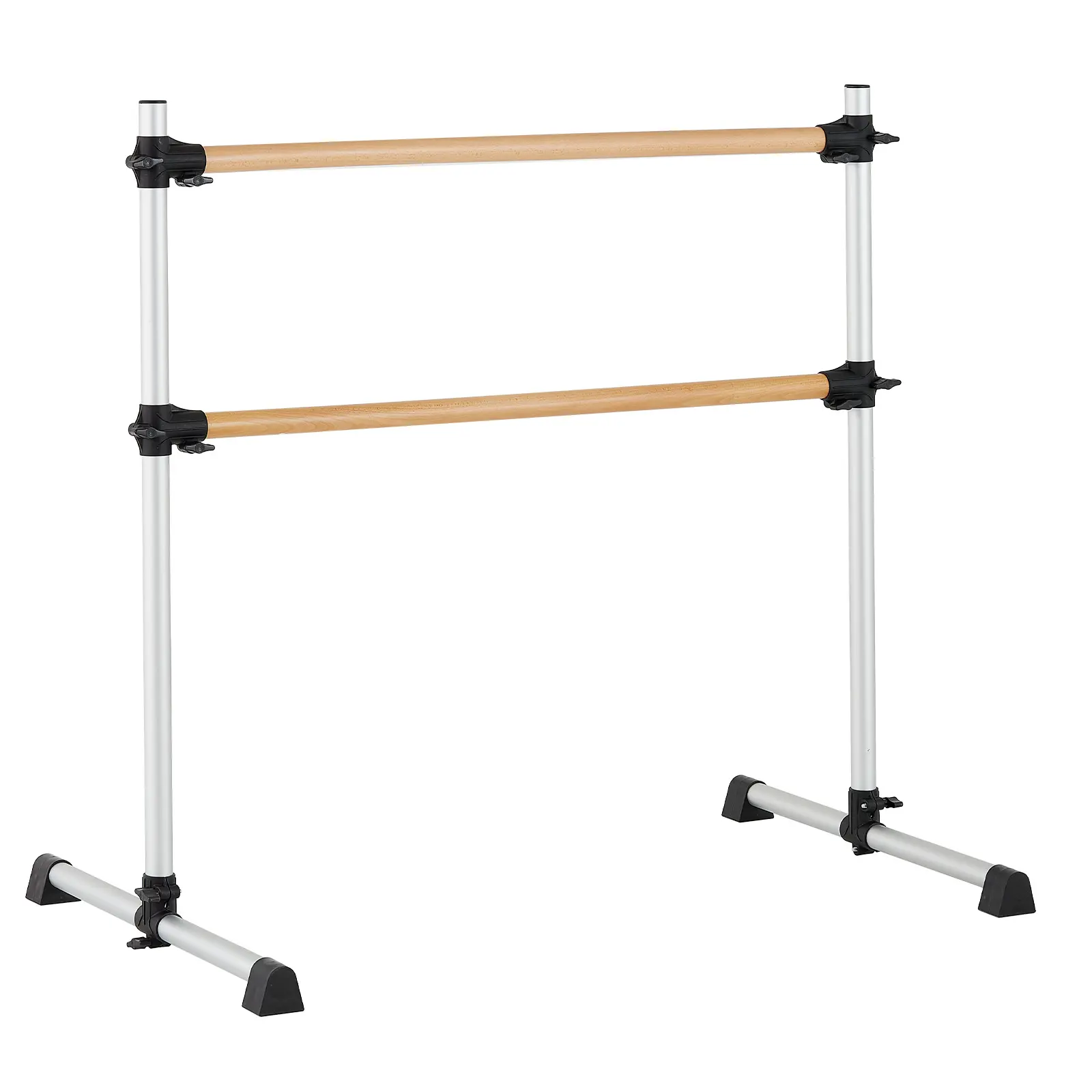 Ballet Barre, 4 Ft Double Beechwood Barre Bar for Home, Freestanding Portable Ballet Stretching Dance Bars, Height Adjustable Anti-Wobble Fitness Gym Equipment, for Pilates Balance Workout