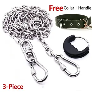 304 Stainless Steel Dog Chain Leash Set, Heavy Duty Anti‑Bite Pet Walking Chain with Collar & Handle, 360° Anti‑Tangle Design for Large Medium Small Dogs