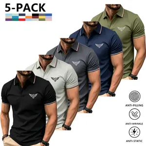 Men' s 5 pack lightweight spring autumn loose stretchregular polo shirts, Eagle logo polos, available in 21 styles,breathable, skin-friendly, soft and comfortable, ideal foreveryday casual wear and golf, great gift choice forboyfriend or father.