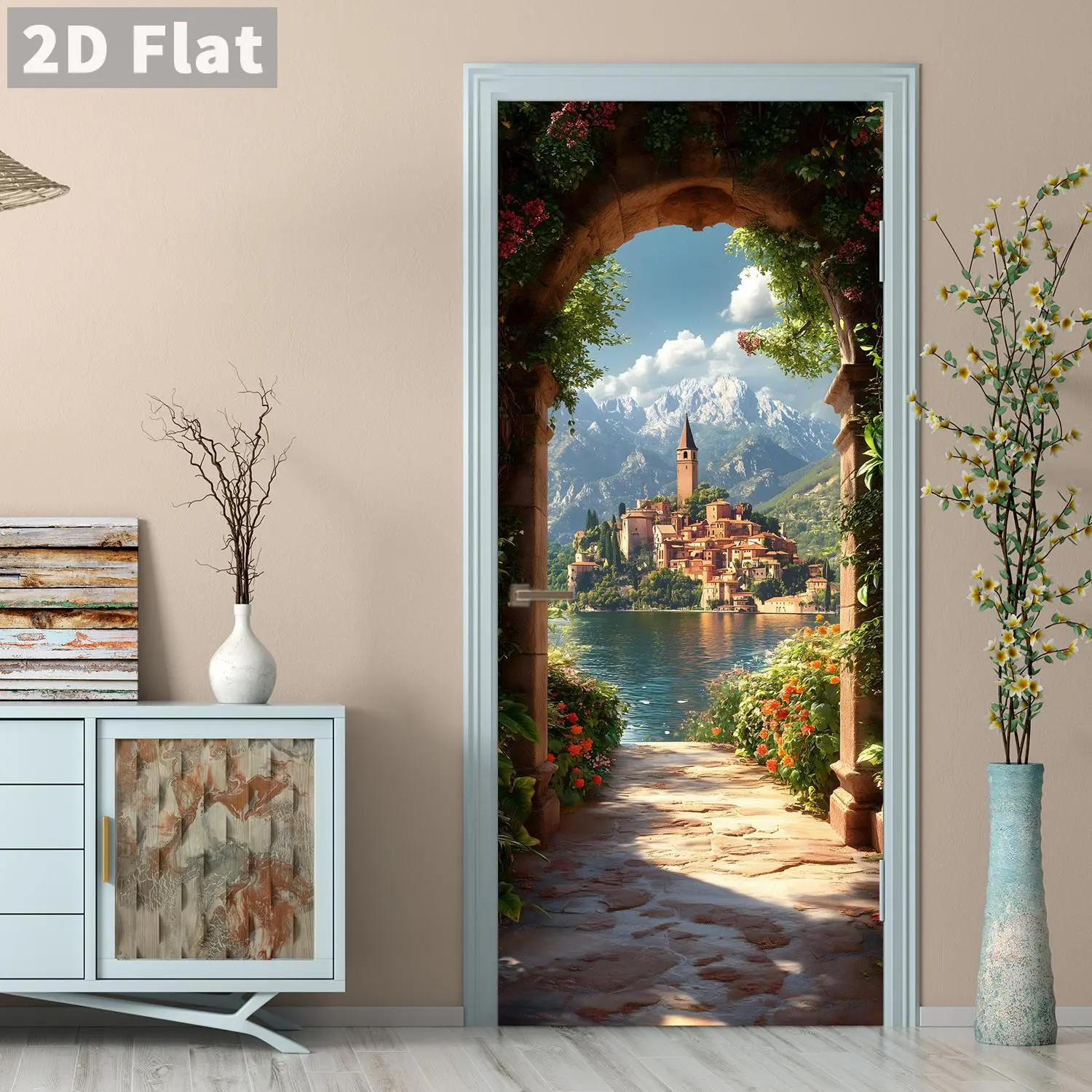 3D self-adhesive door stickers, landscape pattern, for bedroom, bathroom, living room door frame decorative stickers, home renovation, Door Decorations, Household Decoration Supplies