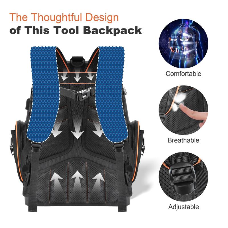 Tool Backpack with 2 Small Tool Bags - LOKASS Tool Backpack Heavy Duty Tool Organizer, Water-resistant HAVC Tool Backpack Electrician Tool Box with Molded Base