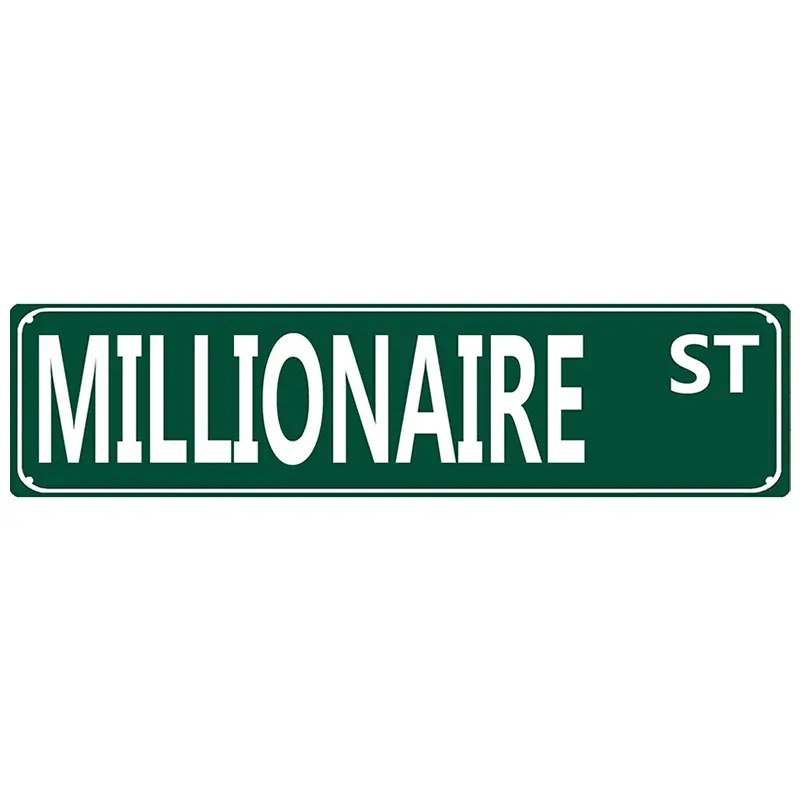 Millionaire St" Vintage-Style Metal Tin Sign - 4x16 Inch, Green with White Lettering, Aluminum Wall Decor for Home, Farmhouse, Bar, Cafe, Garage - Easy to Hang, No Power Required, Metal Wall Art Decor